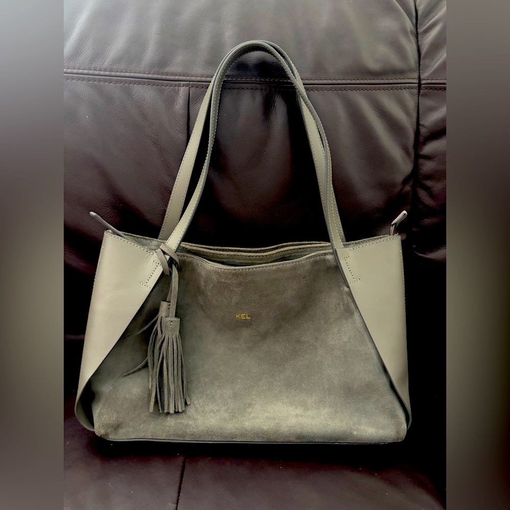 Mark & Graham Gray Suede Leather Satchel Bag